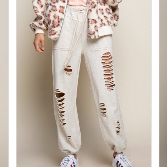Striped Drawstring Jogger Pants in Oatmeal